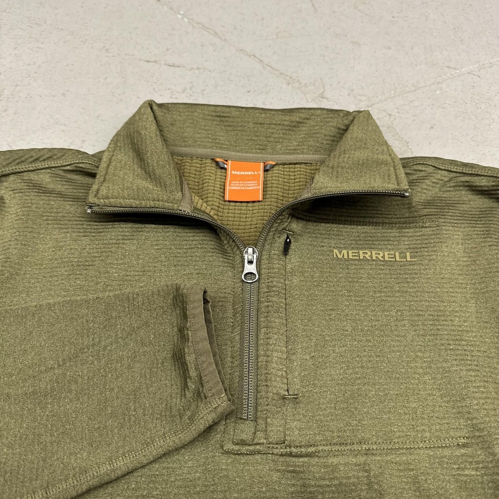 Merrell Pullover Mens Medium Green Fleece 1/4 Zip Mock Neck Hiking Outdoor Top